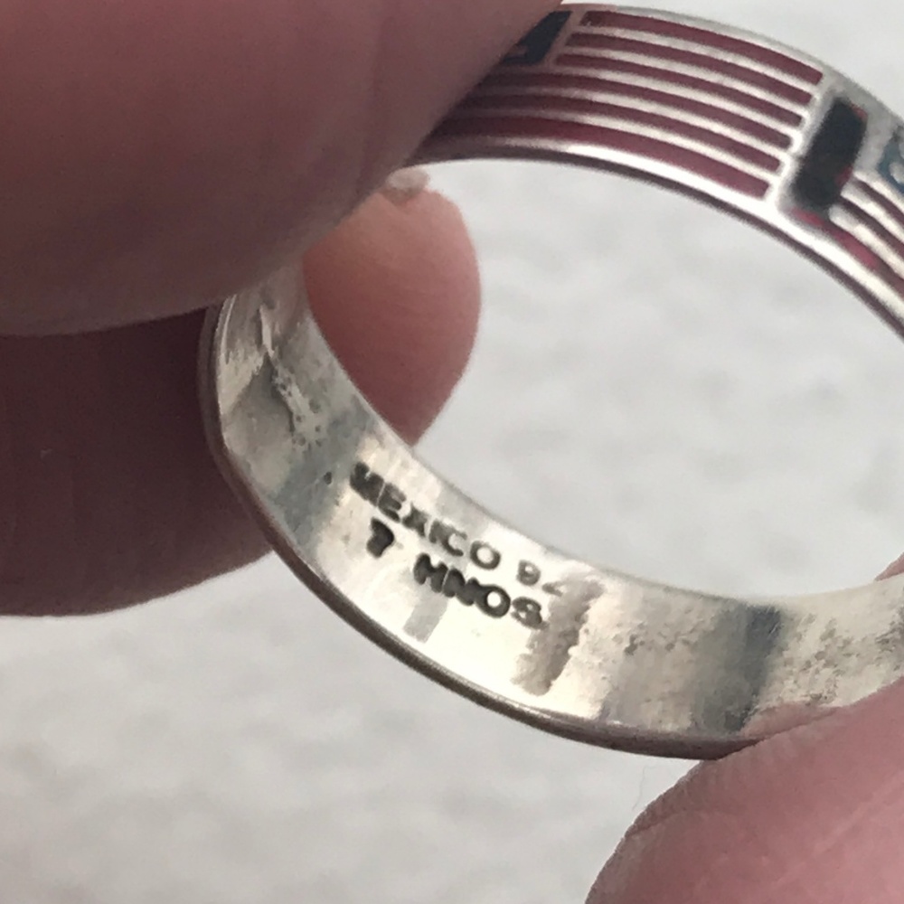 Sterling Silver Vintage USA Flag Enamel Ring Stack - Picture 4 of 4